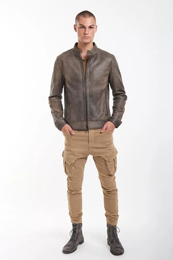 Men WERNER CHRIST Toto: Vintage Look, Lamb Nappa Biker Jacket
