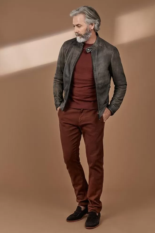 Men WERNER CHRIST Toto: Vintage Look, Lamb Nappa Biker Jacket